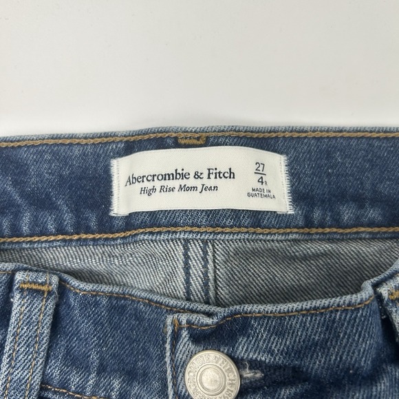 NWT Abercrombie & Fitch High Rise Mom Denim Blue Jeans Sz 27 / 4 Distressed - Picture 6 of 14